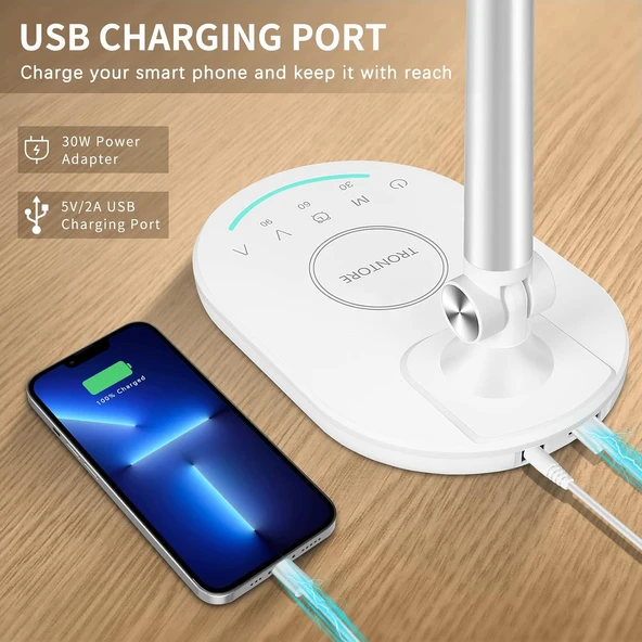 Lüx LED Çalışma Masa Lambas Göz Yormayan 10 Farklı Kademe Ayarı Usb Çıkış Özellikli Gece Lambası - 4