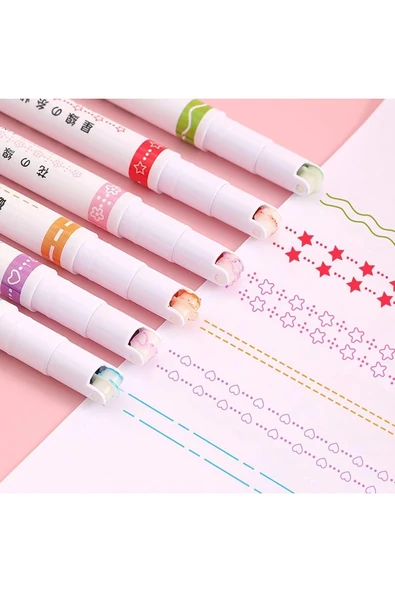 Desenli Silindir Fineliner Kalem Ve Desenli Mühür Kalemi 6'lı Hediyelik Kalem Seti - Resim 2