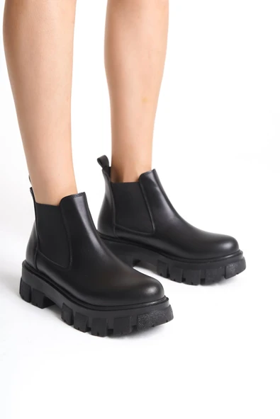 Ailuj  Kadın Siyah Günlük Lastikli Bot - Resim 4
