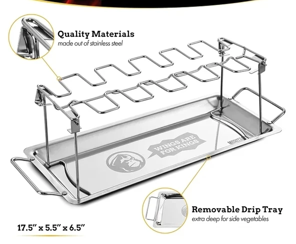 Tavuk Pişirme Aparatı Izgara Mangal ve Fırın için Tavuk Kanadı Baget Barbekü Pişirme Damlama Tepsisi - 2