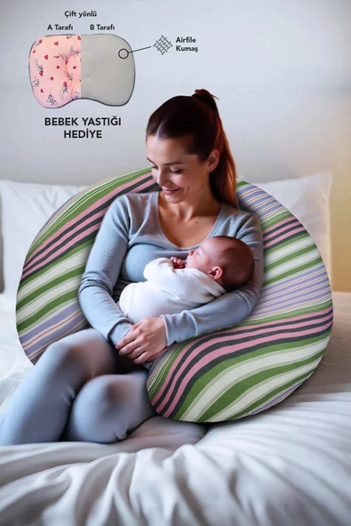 Hamile yastığı,sarılma yastığı aktivite yastığı pamuk kumaş (Yeşil) - Resim 3