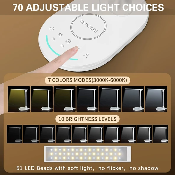 Lüx LED Çalışma Masa Lambas Göz Yormayan 10 Farklı Kademe Ayarı Usb Çıkış Özellikli Gece Lambası - 2