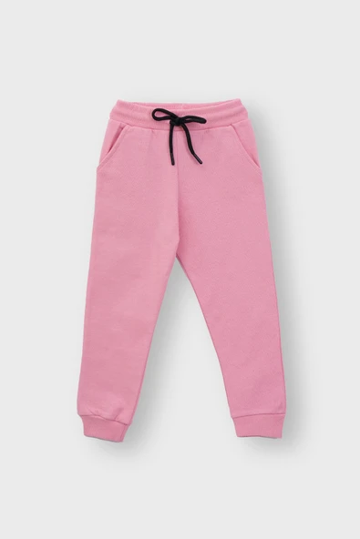 Kapüşonlu Hello Nakış Baskılı Basic Pembe Çocuk Eşofman Takımı - Resim 3