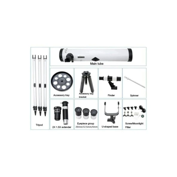 pilelistore 76 x 700 Profesyonel Aynalı Uzay Teleskopu Beyaz - 2
