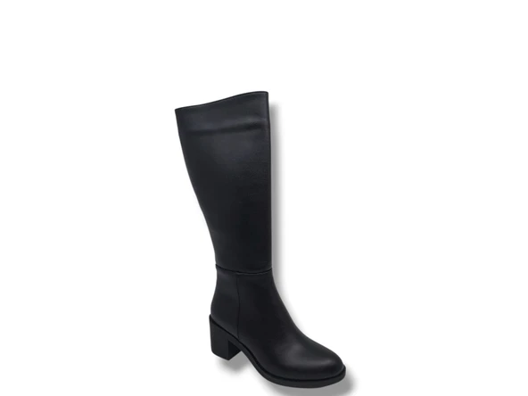 İzlife 760 Kadın Siyah Uzun Fermuarlı Kalın Topuklu Çizme - Resim 3