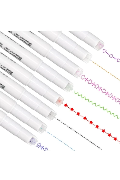 Desenli Silindir Fineliner Kalem Ve Desenli Mühür Kalemi 6'lı Hediyelik Kalem Seti - Resim 6