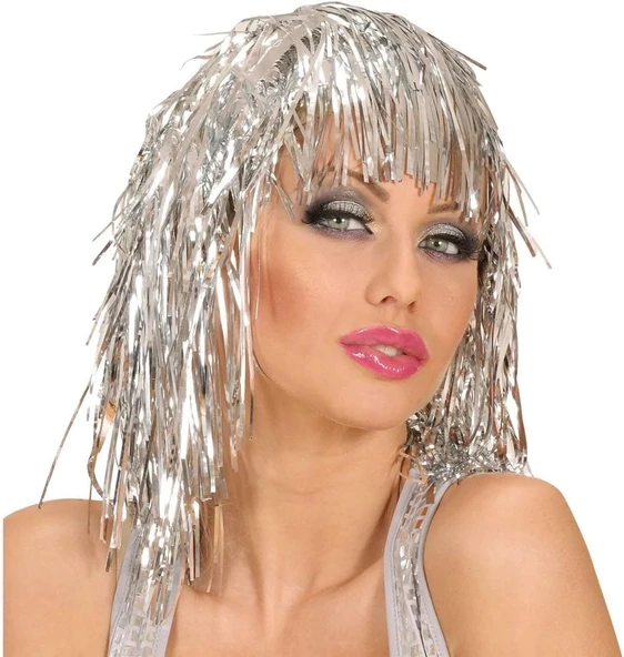 Gümüş Işıltılı Metalize Parti Peruğu ürün görseli