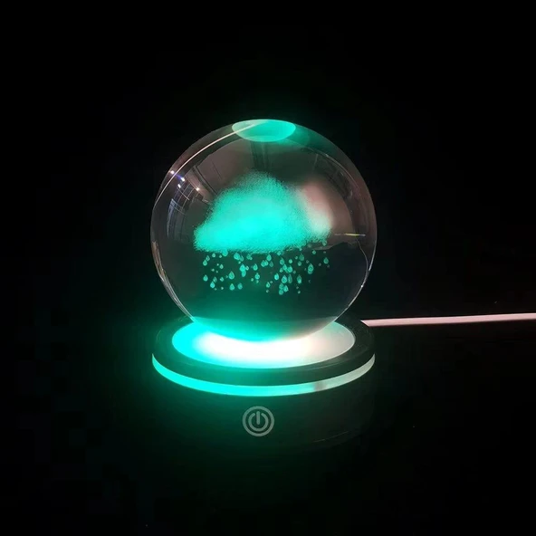 USB'li Yağmur Bulutu Tasarımlı Dönen Cam Küre ürün görseli