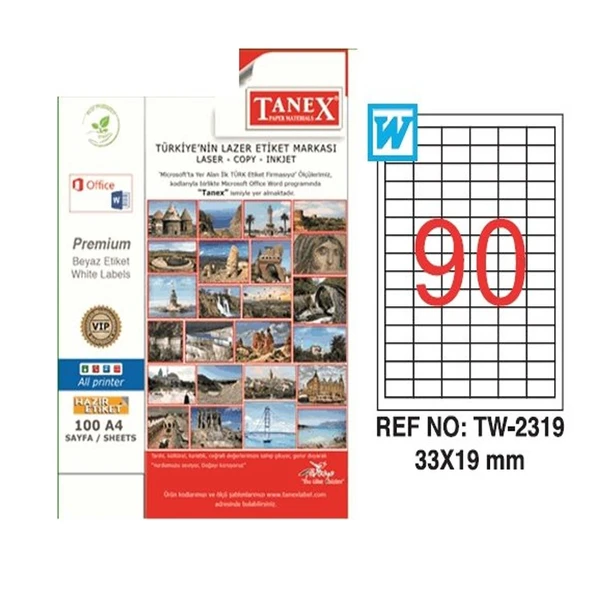 Tanex 33X19 mm. Laser Etiket 100 Adet TW-2319 ürün görseli
