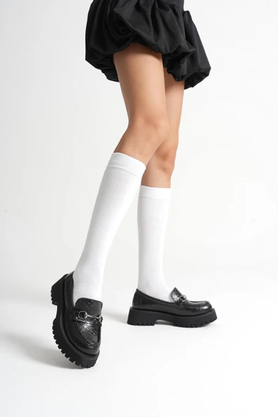 Aral Toka Detaylı Siyah Kroko Baskılı Günlük Loafer Ayakkabı