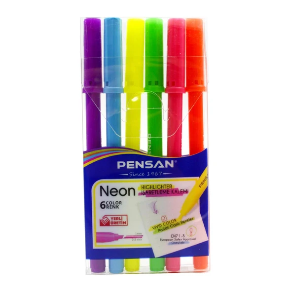 Pensan Kalem Tipi Neon Fosforlu Kalem 6 Renk Blister (99095) ürün görseli