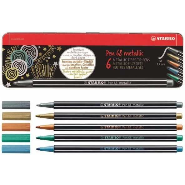 Stabilo Pen 68 Metalik 6 Renk Metal Kutu 8-32 1.4ml ürün görseli
