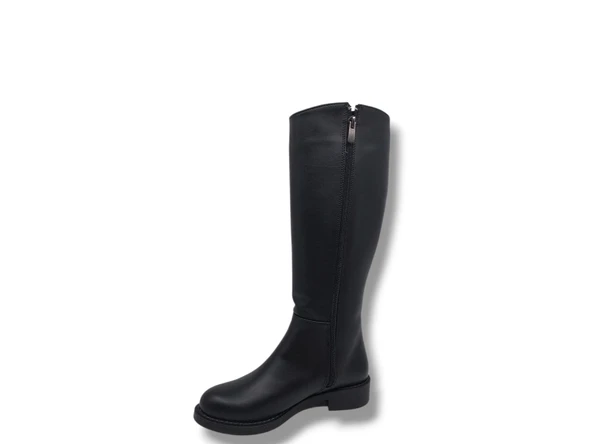 İzlife 232 Kadın Siyah Uzun Fermuarlı Alçak Topuklu Çizme - Resim 2