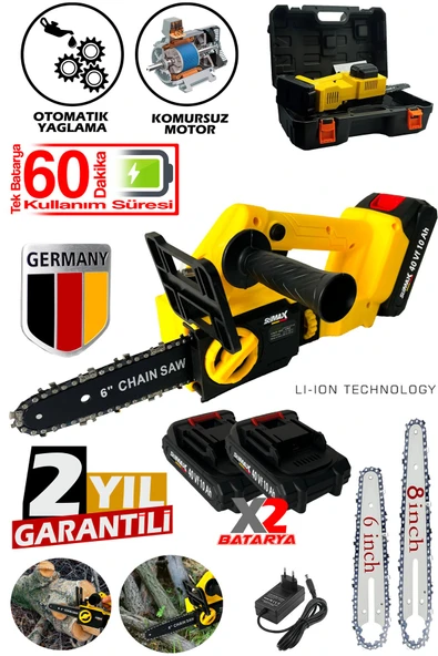 Stilmax Kömürsüz x2 Çift Pala Çift Zincir Şarjlı Akülü Dal Budama Makinesi 40VF 10AH Çelik Şanzuman ürün görseli 1