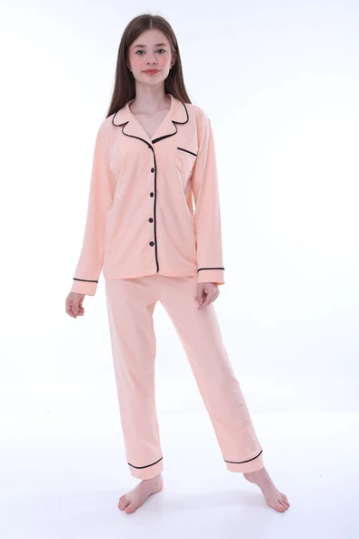 Gömlek Yaka Cep Detaylı Lila Kız Çocuk Pijama Takımı - Resim 11