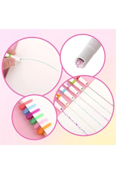 Desenli Silindir Fineliner Kalem Ve Desenli Mühür Kalemi 6'lı Hediyelik Kalem Seti - Resim 3