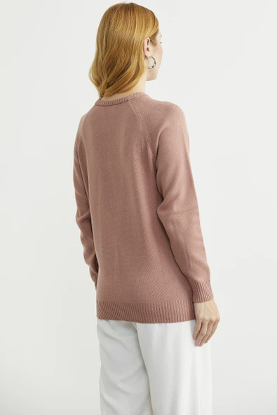 Bisiklet Yaka Motifli Triko Hırka - Gül - 5