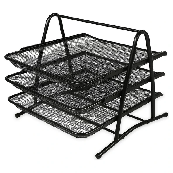 İnox Ofis Masa Üstü Metal Fileli Evrak Rafı 3 Katlı Siyah 0584 ürün görseli