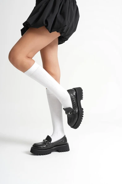 Aral Toka Detaylı Siyah Kroko Baskılı Günlük Loafer Ayakkabı - 2