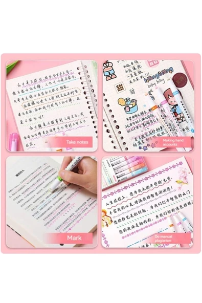 Desenli Silindir Fineliner Kalem Ve Desenli Mühür Kalemi 6'lı Hediyelik Kalem Seti - Resim 5