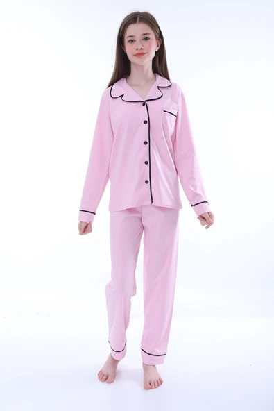 Gömlek Yaka Cep Detaylı Lila Kız Çocuk Pijama Takımı ürün görseli