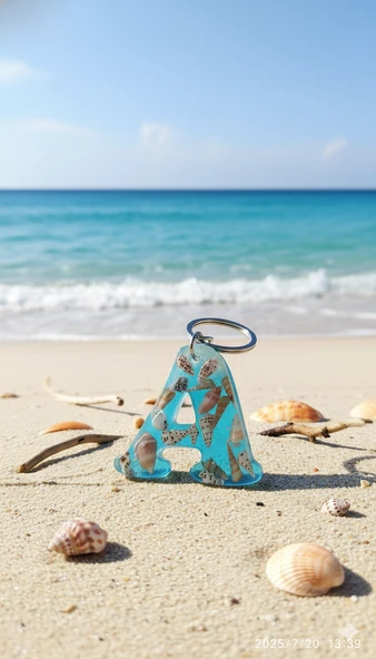 Reçine Harf Anahtarlık (A)- Gerçek Deniz Kabuğu ve Mavi Deniz Esintisi - Resim 3