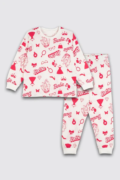 Barbie Desenli %100 Pamuk Kız Çocuk Pijama Takımı - Resim 6