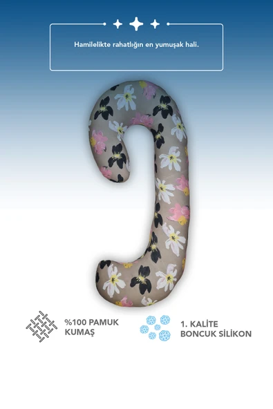Hamile yastığı,sarılma yastığı aktivite yastığı pamuk kumaş (Çiçekli) - Resim 4