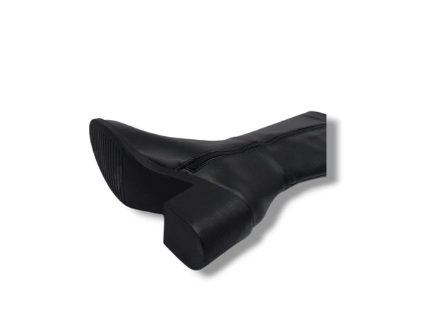 İzlife 760 Kadın Siyah Uzun Fermuarlı Kalın Topuklu Çizme - Resim 4