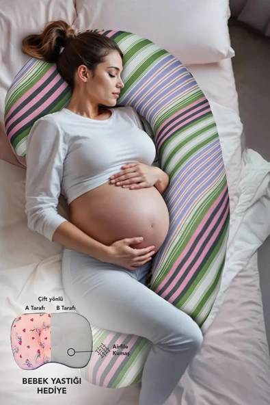 Hamile yastığı,sarılma yastığı aktivite yastığı pamuk kumaş (Yeşil) - Resim 2