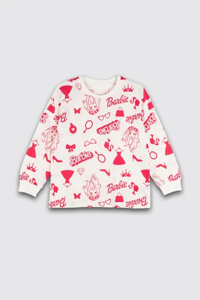 Barbie Desenli %100 Pamuk Kız Çocuk Pijama Takımı - Resim 7