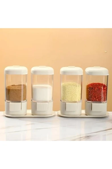 4lü Tuşlu Basmalı Baharatlık Seti Gramaj Ayarlı Tuzluk Şekerlik Tuz Biber Baharat Saklama Kabı 140ml - Resim 5