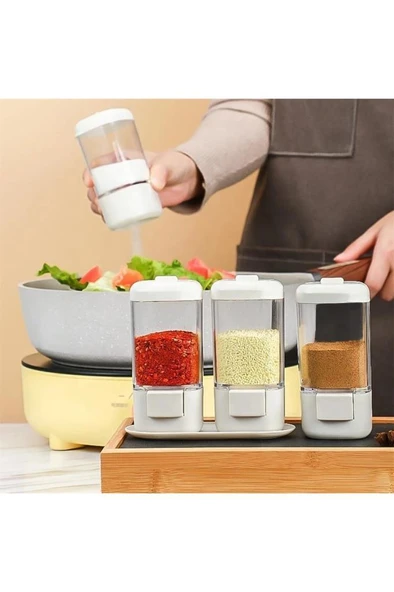 4lü Tuşlu Basmalı Baharatlık Seti Gramaj Ayarlı Tuzluk Şekerlik Tuz Biber Baharat Saklama Kabı 140ml ürün görseli 1