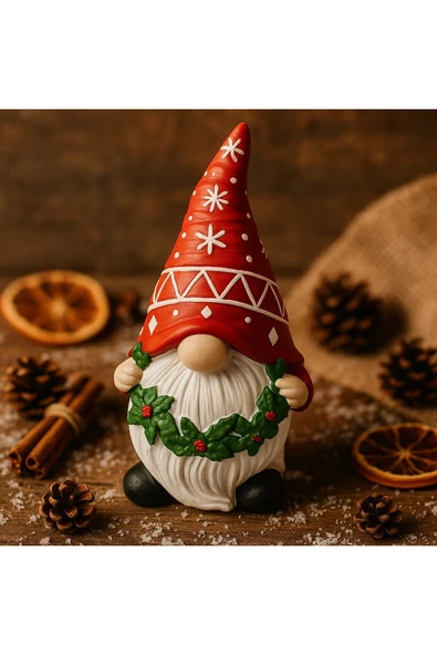 Sevimli Kırmızı Şapkalı Noel Cücesi Figürlü 2026 Yılbaşı Biblosu Objesi Masa Raf Süs Hediyesi 21 CM - 3