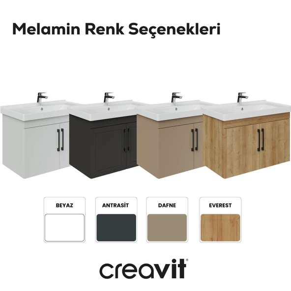 D20 80 Cm Kapaklı Lavabo Dolabı Beyaz Melamin Kapak (Demonte) - Resim 5