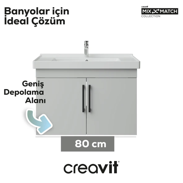 D20 80 Cm Kapaklı Lavabo Dolabı Beyaz Melamin Kapak (Demonte) - Resim 3
