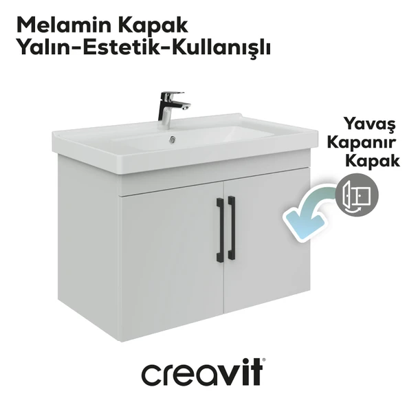 D20 80 Cm Kapaklı Lavabo Dolabı Beyaz Melamin Kapak (Demonte) - Resim 4