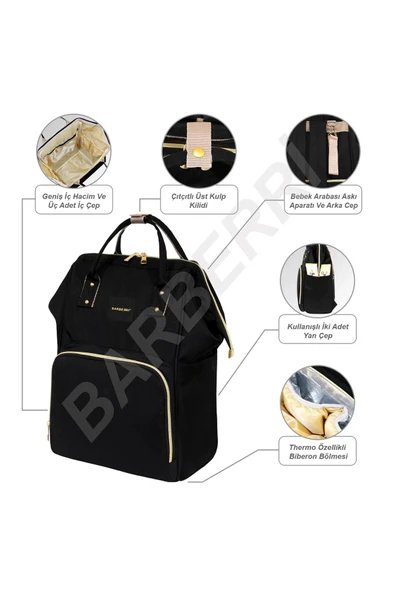 pilelistore Çok Amaçlı Anne Bebek Bakım Sırt Çantası Klasik Siyah