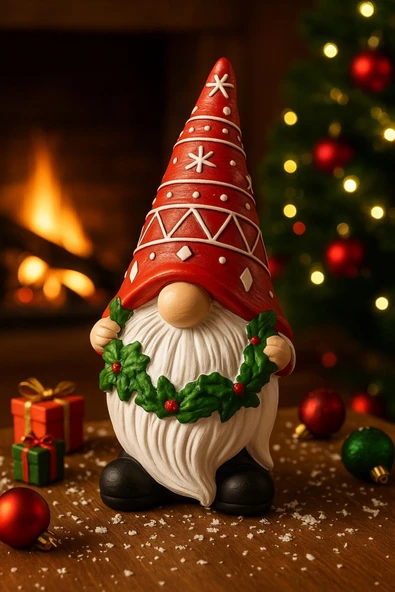 Sevimli Kırmızı Şapkalı Noel Cücesi Figürlü 2026 Yılbaşı Biblosu Objesi Masa Raf Süs Hediyesi 21 CM