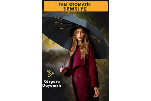 12 Telli Otomatik Şemsiye Rüzgara Dirençli Emniyetli Geniş ve Dayanıklı Tasarım Tam Otomatik Şemsiye - Resim 2