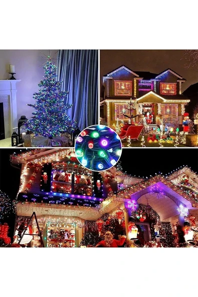 Renkli 10 Metre 100'lü Ledli Yılbaşı Ağaç Işık 8 Fonksiyonlu Rgb Renkli Işık Pirinç Dekoratif Led - Resim 2
