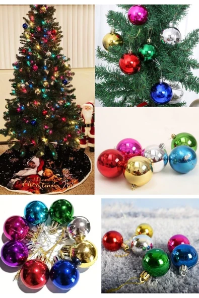 Renkli Parlak Şık 6’lı Yılbaşı Çam Ağacı Topları Süsleri 4 cm Noel Çam Ağacı Süsü Ev ve Ofis Dekoru ürün görseli