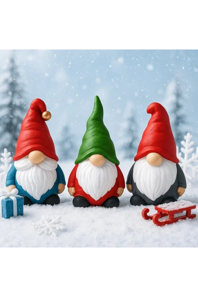 Şömine Ve Ağaç Yanına Yeni Yıl 3 lü Noel Cüce Süsleri El Yapımı Özel Tasarım Şık Biblo Hediye 13 Cm - Resim 2