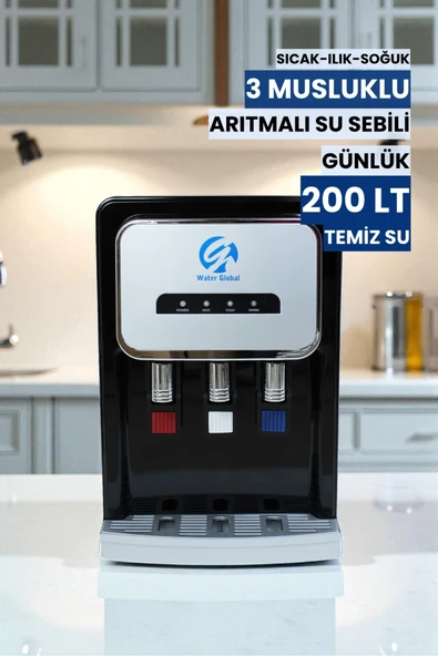 Arıtmalı Tezgah Üstü Su Sebili 80 GPD RO - Sıcak, Ilık ve Soğuk-Siyah (Üreticiden) - Resim 2