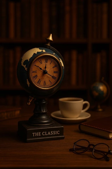 Çalışma Masanıza Klasik Asil Tasarım Nostaljik Masa Saati Biblosu Dünya Küresi Antika Saat 19 Cm-M - Resim 3