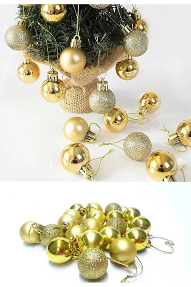 Noel Çam Ağacı Süsü 12’li Parlak Simli Altın Renkli Top Süsler YeniYıl Yılbaşı Çam Ağacı Süsleri 4Cm - Resim 5
