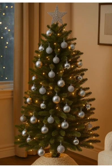 Noel Çam Ağacı Süsü 12’li Parlak Simli Gümüş Top Süsler Yılbaşı Çam Ağacı Süsleri 4 Cm Ev Ofis Dekor - 2