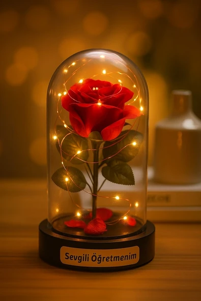 Fanusta Led Işıklı Sevgili Öğretmenim Temalı Biblo Öğretmenler Gününe Anlam Katan Özel Hediye 20 CM - Resim 2