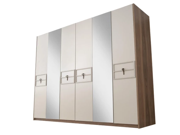 Ay Işığı 6 Kapaklı Aynalı Elbise Dolabı Gardrop 237x60x214 - Resim 2