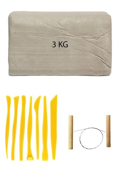 Beyaz Seramik Hamuru 3 kg Plastik Ebeşuar Seti Kil Seti Seramik Çamuru Çamur Kesme Teli Seramik Kili ürün görseli